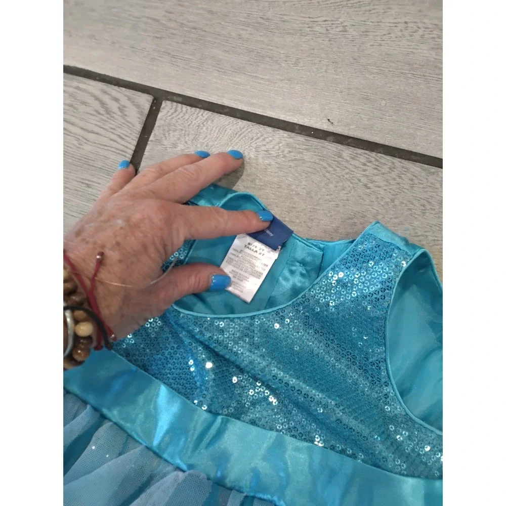 Disney Toddler Girls Aqua Blue Sequin Tulle Princess Dress Up Costume Size 2T